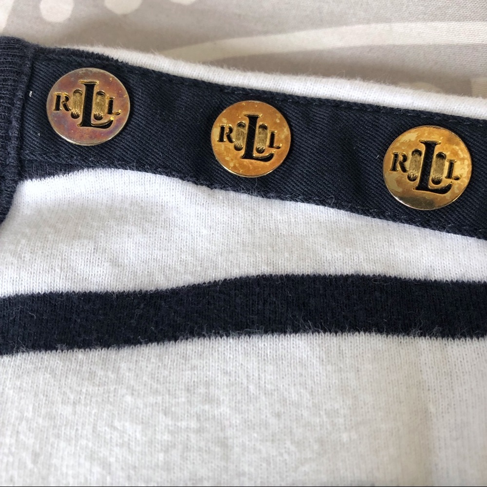 LAUREN RALPH LAUREN Nautical Striped Cotton Long Sleeve Top Button Shoulder - Picture 8 of 12